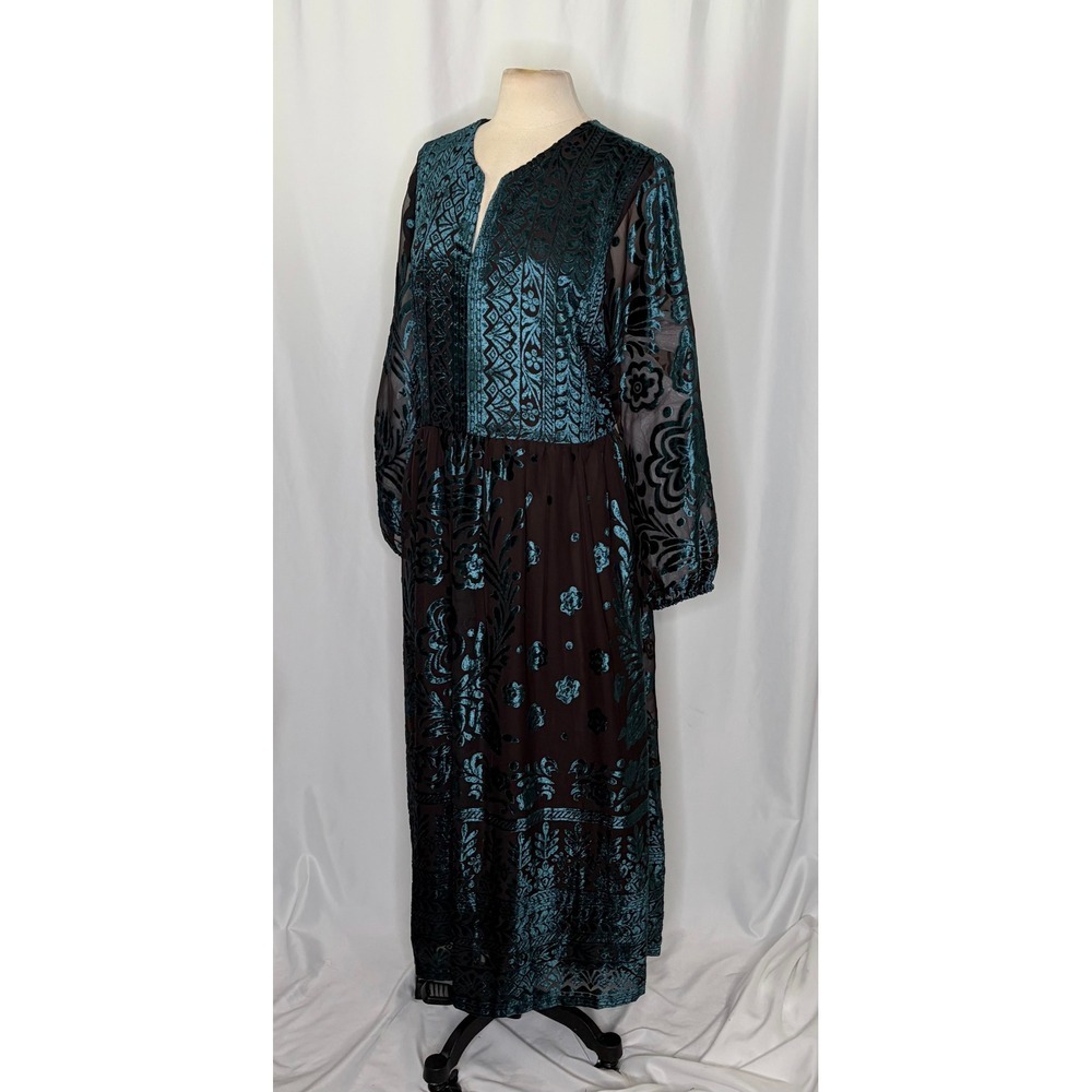 SOFT SURROUNDINGS Floral Velvet Dimora Maxi Dress Teal Brown Burnout X-Large - Picture 5 of 11